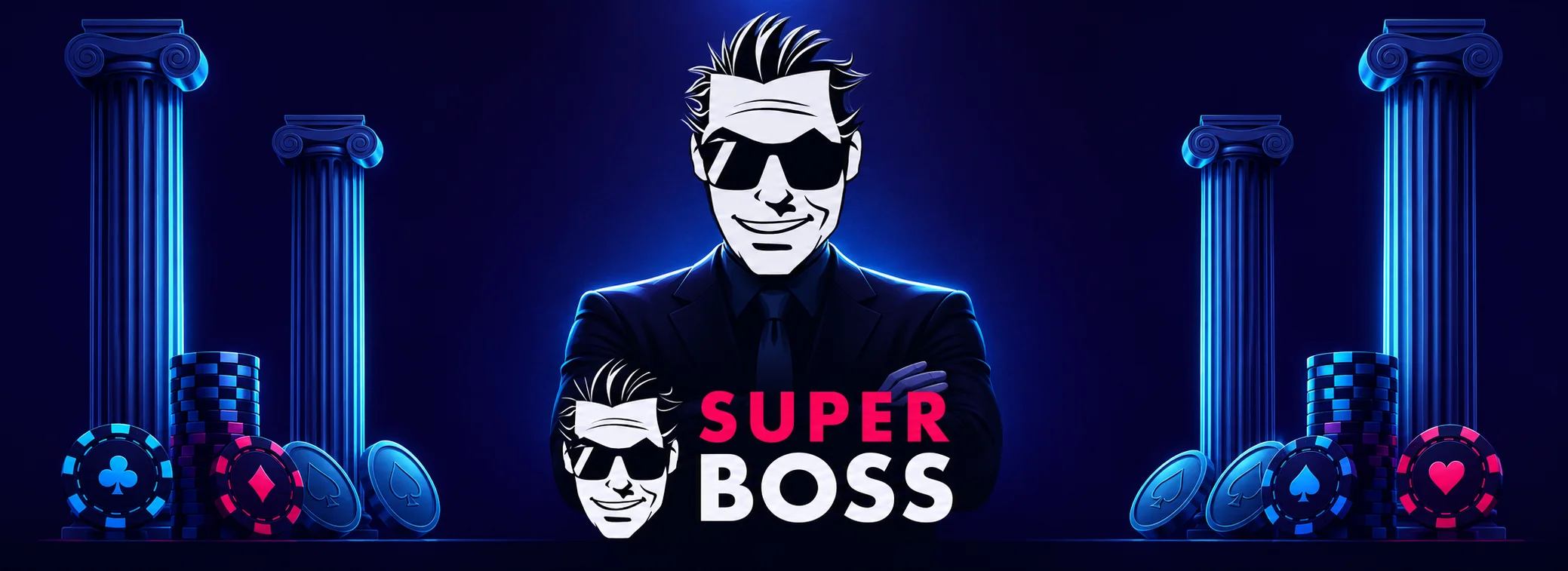 Banner di SuperBoss Casino con il bonus di benvenuto da 1.000 euro e 250 giri gratuiti